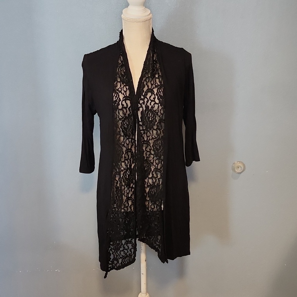 Magic Fit Floral Lace Waterfall Open Front Long Line Cardigan Whimsigoth Witchy